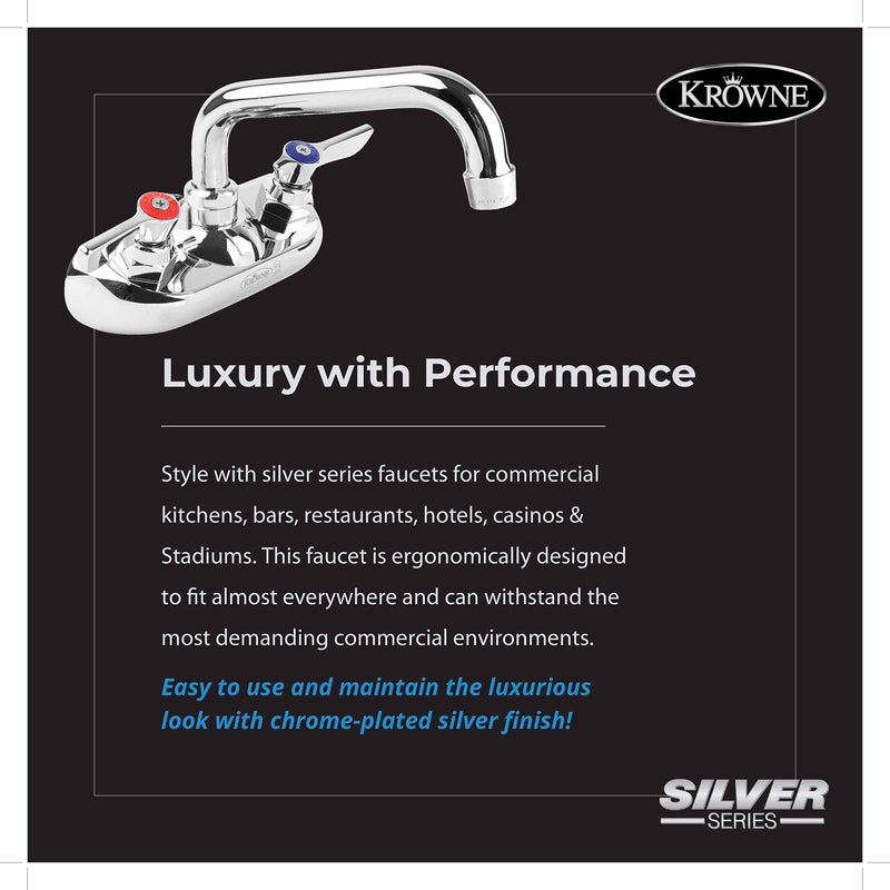 Krowne 10-406L Krowne Silver Series Faucet, Splash-Mounted, 4" Centers, 6" Swing spout, Quarter-Turn Ceramic Cartridge Valve, Includes mounting kit, Chrome Finish, Low Lead Compliant, NSFâ€‹â€‹â€Œâ€â€‹â€‹â€Œâ€Œâ€Œ - Image 2